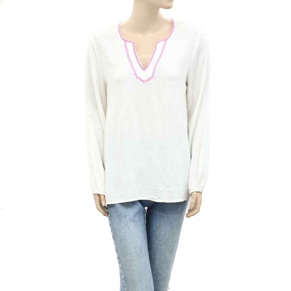 Lilly Pulitzer Embroidered Tunic Top Resort White Long Sleeve Beach S